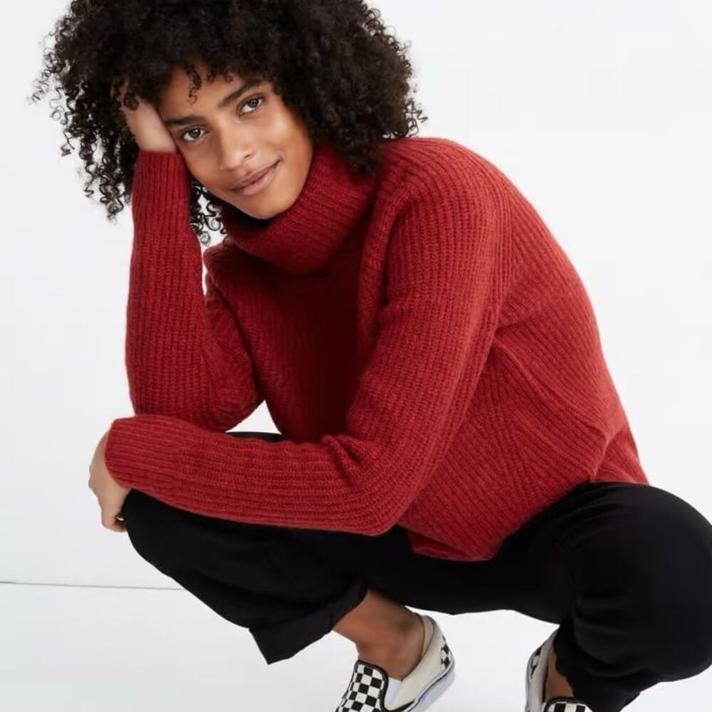 Madewell Mercer Turtleneck Sweater in Coziest Yarn in‎ Ruby Red.